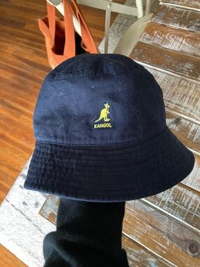Kangol Black Bucket Hat with White Tag Logo